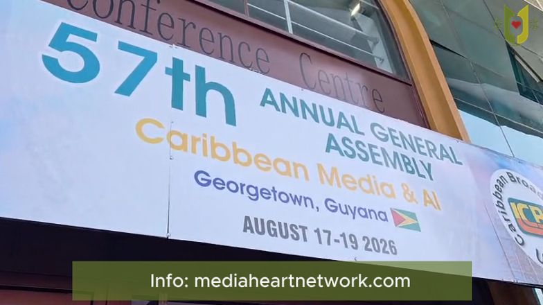 Media Heart Network bij de Exhibitors Showcase maandagavond in Georgetown. Verschillende sponsors van de Algemene Vergadering van de Caribbean Broadcasting Union mochten hun product etaleren. Veel Guyanese mediabedrijven waren dan ook aanwezig.